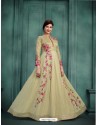 Splendid Olive Green Georgette Embroidered Floor Length Suit