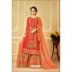 Beautiful Red Faux Georgette Embroidered Palazzo Suit