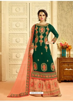 Amazing Dark Green Embroidered Palazzo Suit