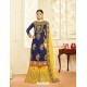 Adorable Navy Blue Faux Georgette Embroidered Palazzo Suit