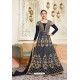 Embroidered Navy Blue Floor Length Suit