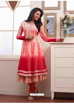 White And Pink Embroidered Work Anarkali Suit