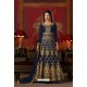 Fabulous Navy Blue Embroidered Floor Length Suit