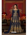 Fabulous Navy Blue Embroidered Floor Length Suit