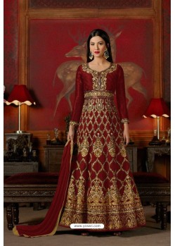 Maroon Embroidered Floor Length Suit