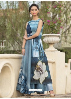 Luxurious Turquoise Art Silk Gown