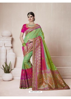 Awesome Green Silk Thread Work Saree
