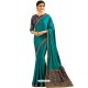 Teal Silk Embroidered Party Wear Saree