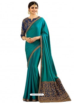 Teal Silk Embroidered Party Wear Saree