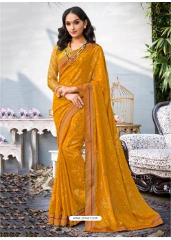 Yellow Lace Work Georgette Casual Saree