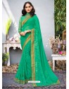 Green Lace Work Georgette Casual Saree