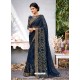 Navy Blue Lace Work Georgette Casual Saree