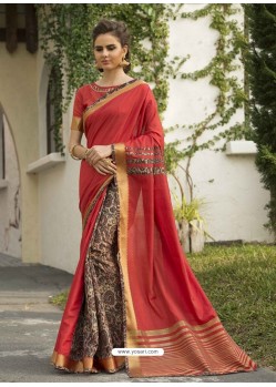 Red Art Silk Printed Party Wear Saree