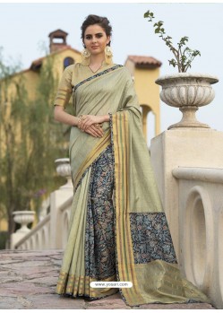 Olive Green Art Silk Printed Party Wear Saree