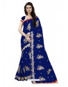 Lustrous Navy Blue Georgette Embroidered Saree