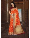 Desirable Orange Silk Zari Work Saree