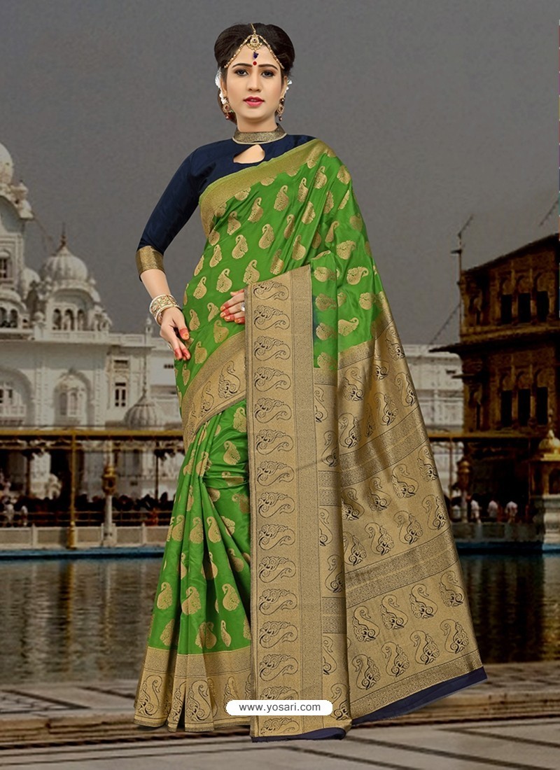 Buy Lovely Green Silk Zari Work Saree | Party Wear Sarees