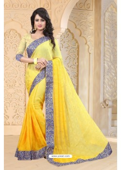 Observable Yellow Jacquard Embroidered Saree