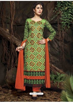 Green And Orange Chanderi Silk Salwar Kameez