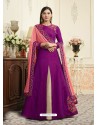 Purple Raw Silk Designer Embroidered Floor Length Suit