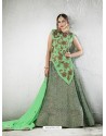 Sea Green Embroidered Jacquard Silk Lehenga Choli