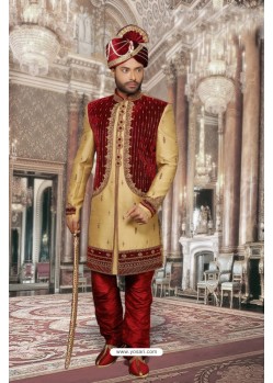 Desirable Golden Jharna Sherwani