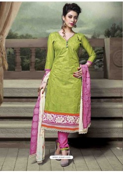 Green And Pink Chanderi Silk Salwar Kameez