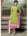 Green And Pink Chanderi Silk Salwar Kameez