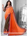 Lovely Orange And Brown Georgette Half And Half Saree