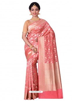 Trendy Peach Banarasi Silk Saree