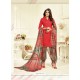 Stylish Red Cotton Printed Suit