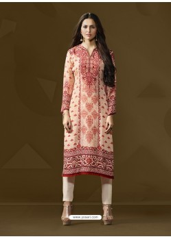 Adorable Off White Cotton Satin Printed Suit