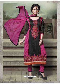 Pink And Black Chanderi Silk Salwar Kameez
