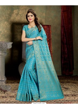 Phenomenal Sky Blue Banarasi Silk Saree