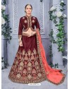 Heavy Designer Maroon Valvet Lehenga Choli