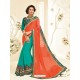 Fabulous Teal Georgette Embroidered Saree