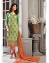 Orange And Green Chanderi Silk Salwar Kameez