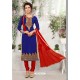Flawless Royal Blue Cotton Embroidered Suit