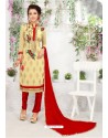 Gorgeous Beige Cotton Embroidered Suit