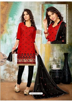 Delightful Red Cotton Suit