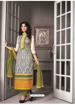 Cream And Green Chanderi Silk Churidar Salwar Suits