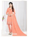 Awesome Peach Cotton Embroidered Suit
