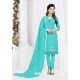 Asthetic Sky Blue Cotton Embroidered Suit