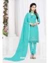 Asthetic Sky Blue Cotton Embroidered Suit