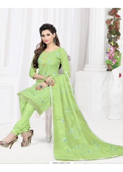 Spectacular Sea Green Cotton Embroidered Suit