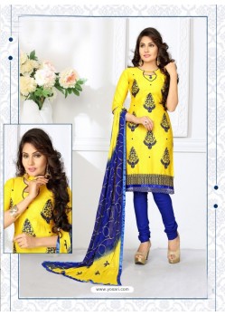 Nice Looking Yellow Cotton Embroidered Suit