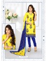 Nice Looking Yellow Cotton Embroidered Suit