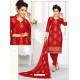 Pleasing Red Cotton Embroidered Suit