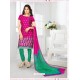 Enhanting Fuchsia Cotton Embroidered Suit