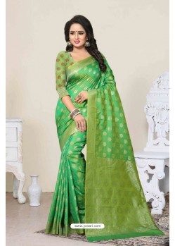 Lovely Green Banarasi Silk Saree